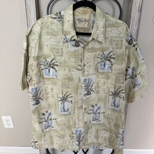 Vintage Batik Bay Shirt XL Made in Korea Palm Tree Pineapple Hawaiian 90s